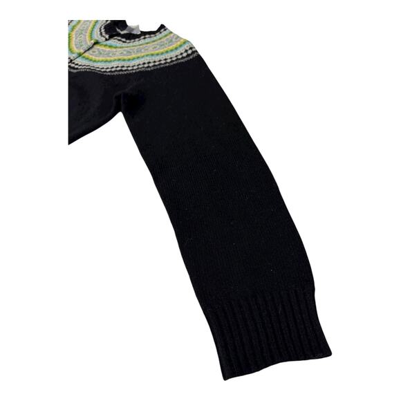 LL Bean Lamb Wool Cardigan Sweater Women's L-Reg Button Up Black Green Fair Isle - Picture 6 of 9